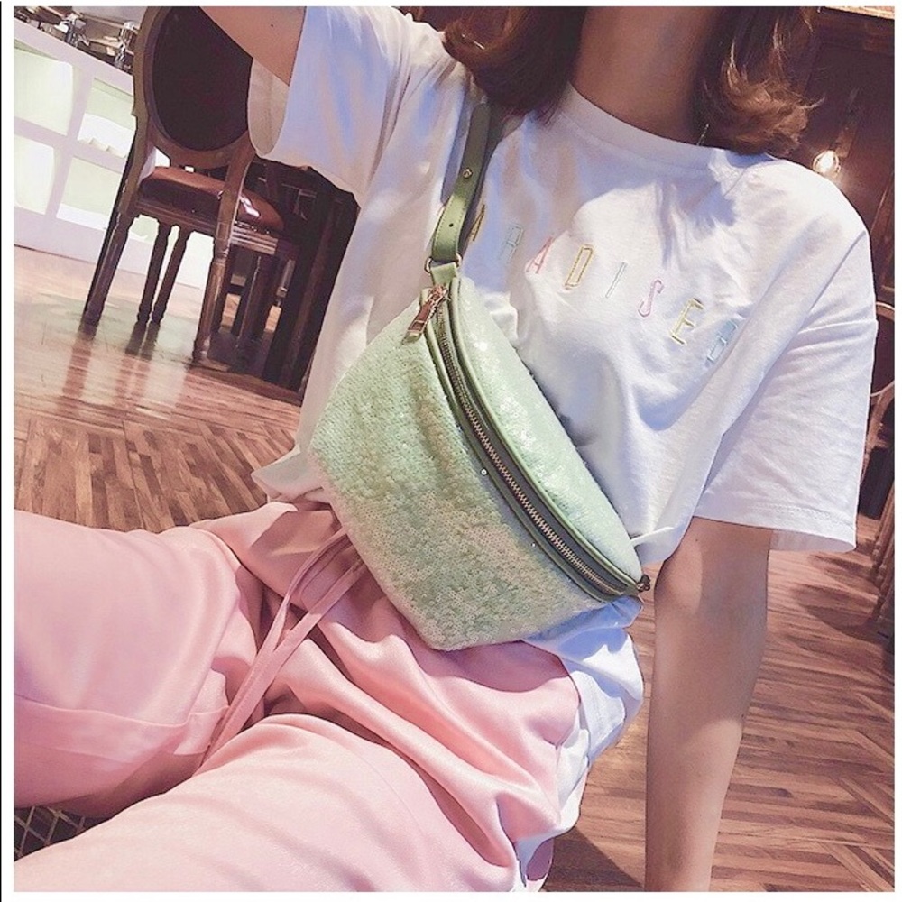 Luxee Ville Jody Mint Sequin Fanny Crossbody Bag - Picture 2 of 8